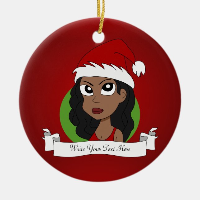 Weihnachtsmädchen-Cartoon Keramik Ornament (Vorne)