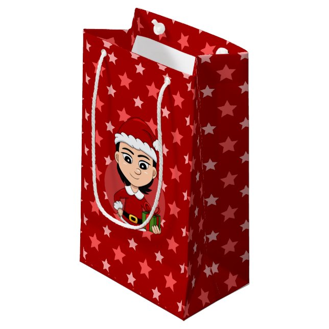 Weihnachtsmädchen Cartoon kleine Geschenktasche Geschenktüte (Vorderseite Schrägansicht)