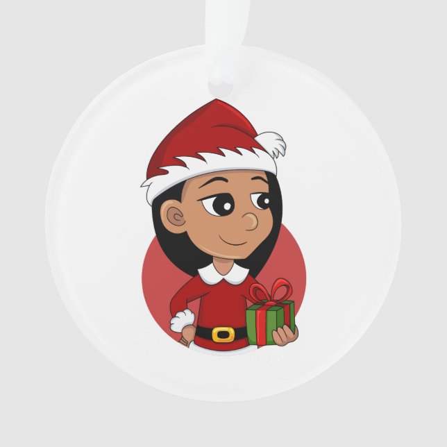 Weihnachtsmädchen-Cartoon Ornament (Vorderseite)