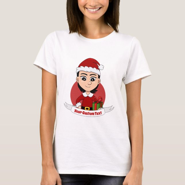 Weihnachtsmädchen Cartoon T - Shirt (Vorderseite)