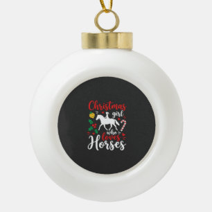 Weihnachtsmädchen das Pferde liebt Keramik Kugel-Ornament