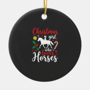Weihnachtsmädchen das Pferde liebt Keramik Ornament