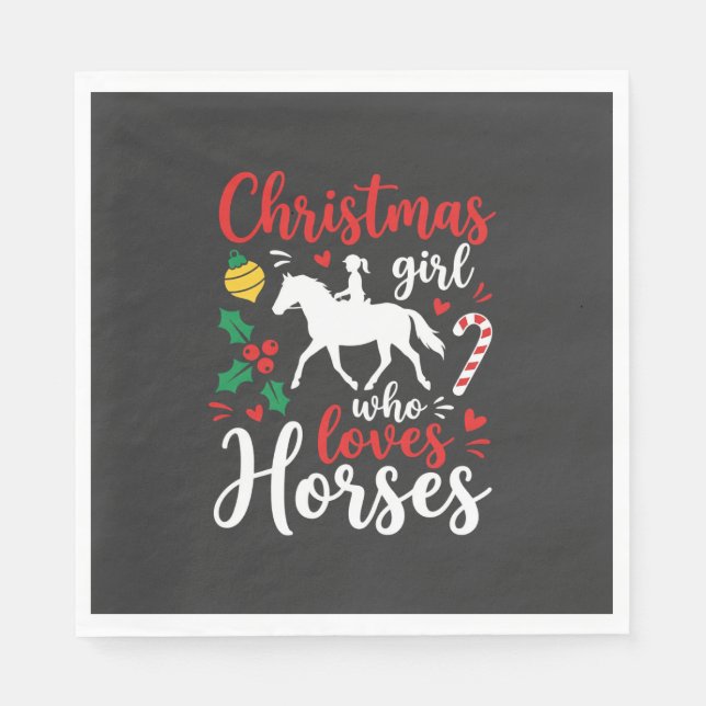 Weihnachtsmädchen, das Pferde liebt Serviette (Vorderseite)