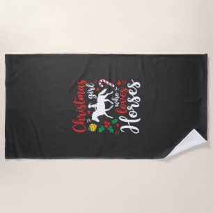 Weihnachtsmädchen das Pferde liebt Strandtuch
