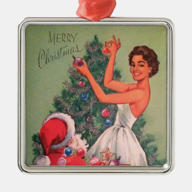 Weihnachtsmädchen der 1950er Jahre dekorativer Bau Ornament Aus Metall (Vorne)