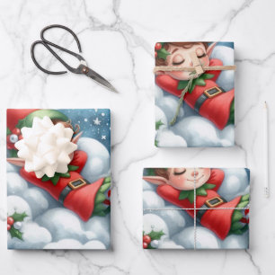 Weihnachtsmädchen Elf Schlafen auf einer Wolke Geschenkpapier Set