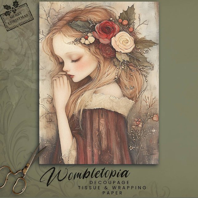 Weihnachtsmädchen Floral & Holly Decoupage Seidenpapier (Von Creator hochgeladen)