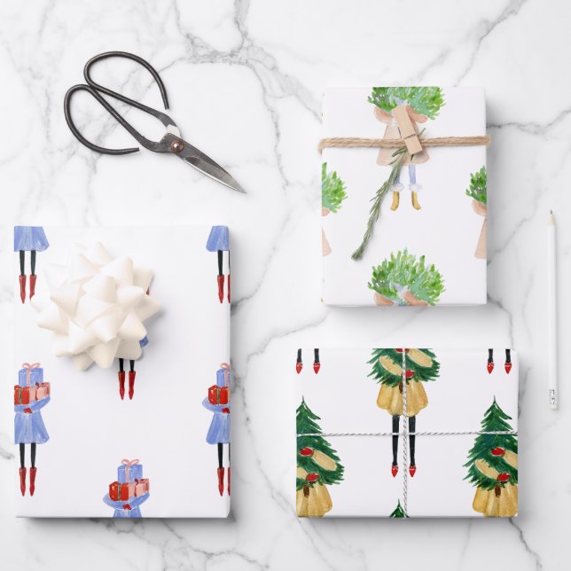 Weihnachtsmädchen Geschenkpapier Set (Vorderseite)
