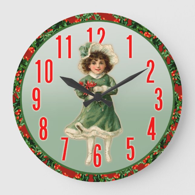 Weihnachtsmädchen Große Wanduhr (Vorderseite)