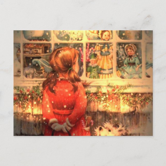 Weihnachtsmädchen im Glas Feiertagspostkarte (Vorderseite)
