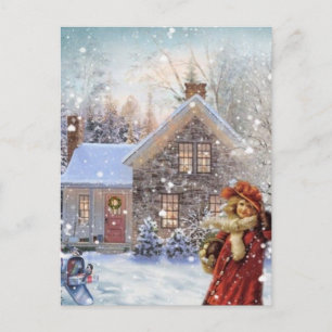 Weihnachtsmädchen im Schnee Feiertagspostkarte