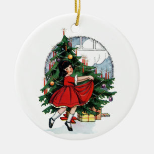 Weihnachtsmädchen im Vintage-Stil Keramik Ornament