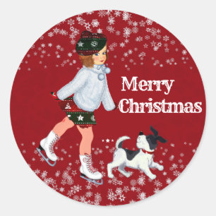 Weihnachtsmädchen Kinder Winter Schneeflocken Part Runder Aufkleber