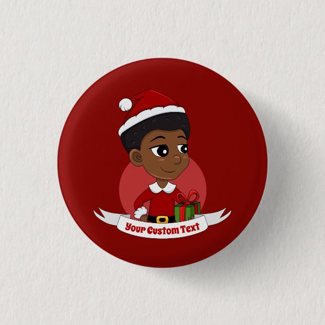Weihnachtsmädchen mit Afro-Cartoon Button (Vorderseite)