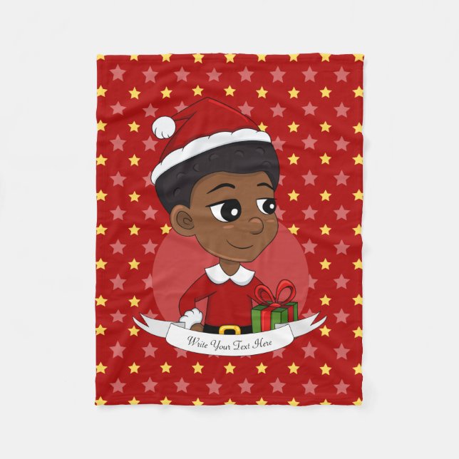 Weihnachtsmädchen mit Afro-Cartoon Fleecedecke (Vorderseite)