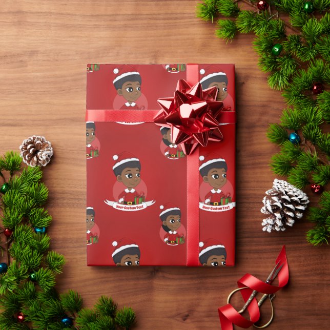 Weihnachtsmädchen mit Afro-Cartoon Geschenkpapier (Feiertagsgeschenk)