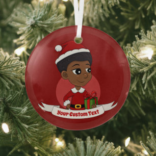 Weihnachtsmädchen mit Afro-Cartoon Ornament Aus Glas