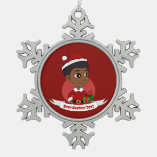Weihnachtsmädchen mit Afro-Cartoon Schneeflocken Zinn-Ornament