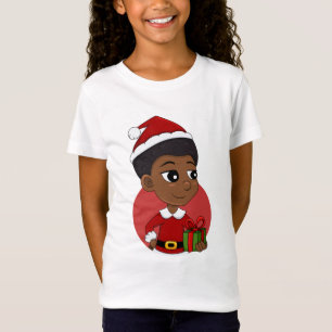 Weihnachtsmädchen mit Afro-Cartoon T-Shirt