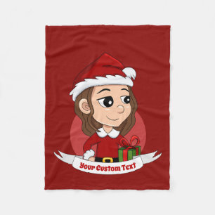 Weihnachtsmädchen mit braunem, gewelltem Haar Fleecedecke