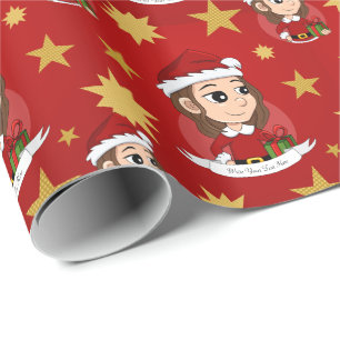 Weihnachtsmädchen mit braunem, gewelltem Haar Geschenkpapier