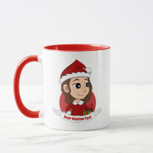 Weihnachtsmädchen mit braunem, gewelltem Haar Tasse