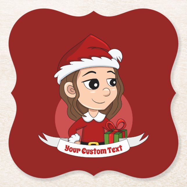 Weihnachtsmädchen mit braunem, gewelltem Haar Untersetzer (Vorderseite)