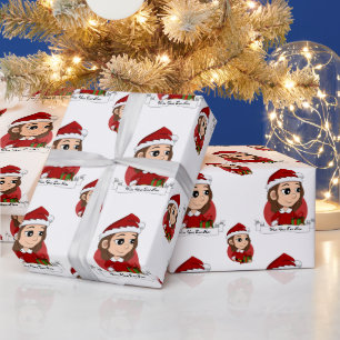 Weihnachtsmädchen mit braunem, gewelltem Haarwicke Geschenkpapier