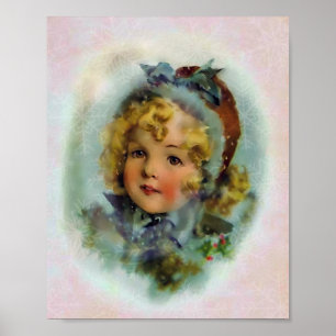 Weihnachtsmädchen mit Hut im Schnee Poster