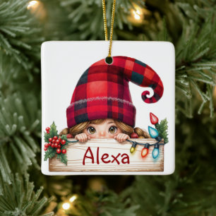 Weihnachtsmädchen mit Individuelle Name Keramikornament
