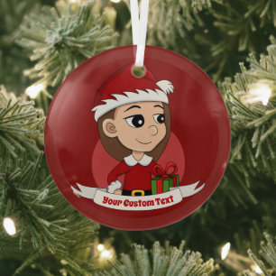 Weihnachtsmädchen mit langen braunen Haaren Ornament Aus Glas