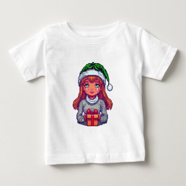 Weihnachtsmädchen-Pixelart Baby T-shirt (Vorderseite)