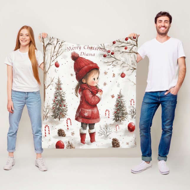 Weihnachtsmädchen Red Coat Weihnachtsbaumen Candy  Fleecedecke (Beispiel)