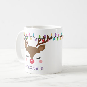 Weihnachtsmädchen Rentier personalisierte Mug Kaffeetasse