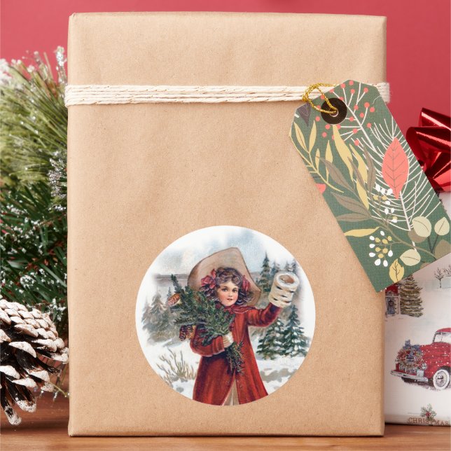 Weihnachtsmädchen Runder Aufkleber (Feiertag)