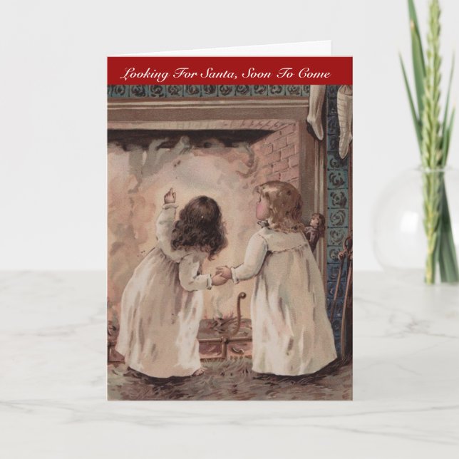 Weihnachtsmädchen Schwestern Gewartet für Santa Feiertagskarte (Vorderseite)