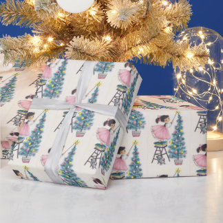 Weihnachtsmädchen Stern auf Baum Geschenkpapier