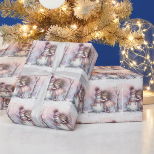 Weihnachtsmädchen umarmt einen Schneemann Geschenkpapier