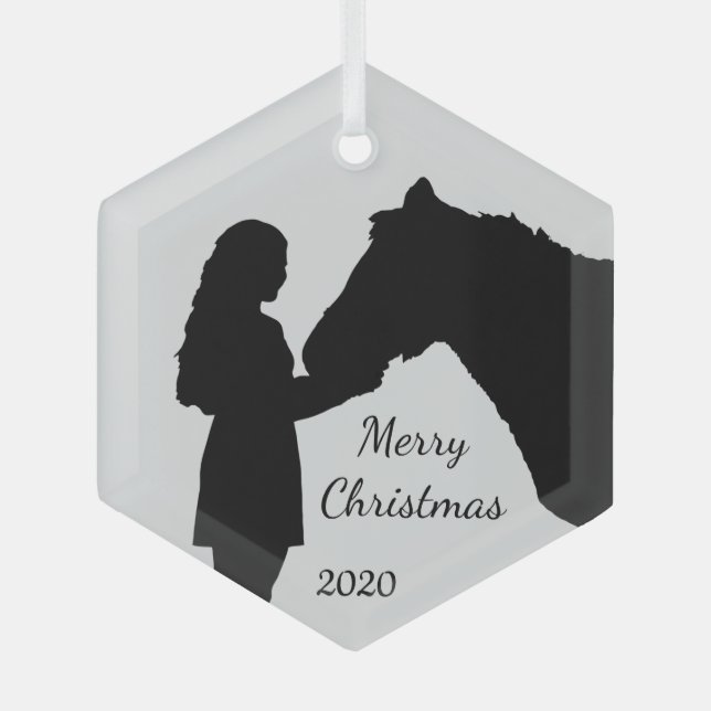 Weihnachtsmädchen und ihre Liebe Silhouette Ornament Aus Glas (Vorderseite)
