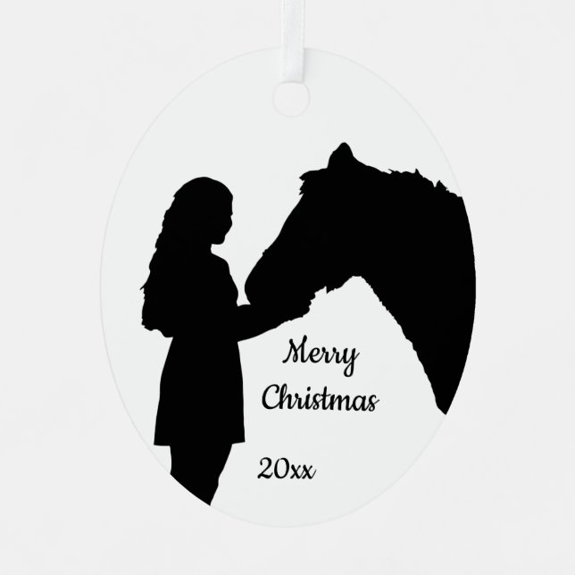 Weihnachtsmädchen und ihre Liebe Silhouette  Ornament Aus Metall (Vorderseite)