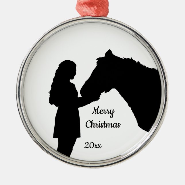 Weihnachtsmädchen und ihre Liebe Silhouette Ornament Aus Metall (Vorne)