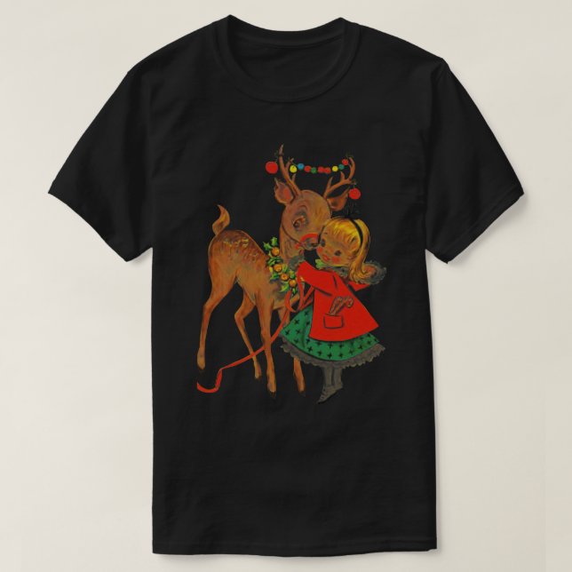 Weihnachtsmädchen und Rentier T-Shirt (Design vorne)