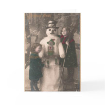 Weihnachtsmädchen und Schneemann Vintage-Foto