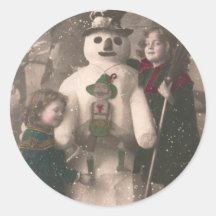 Weihnachtsmädchen und Schneemann Vintage-Foto