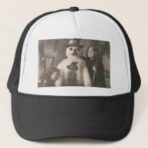 Weihnachtsmädchen und Schneemann Vintage-Foto