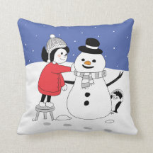 Weihnachtsmädchen und Snowman Cushion