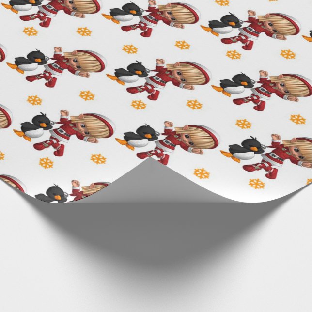 Weihnachtsmädchen und Vögel Geschenkpapier (Ecke)