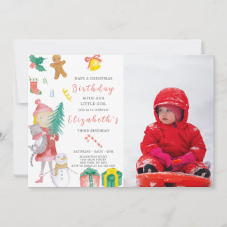 Weihnachtsmädchen zum Geburtstag Einladung mit Fot