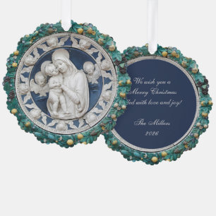 Weihnachtsmadonna Kind Engel Della Robbia Kranz Ornament Karte