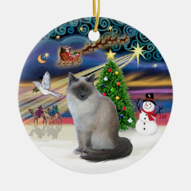 Weihnachtsmagie - Birman-Katze Keramikornament (Vorne)